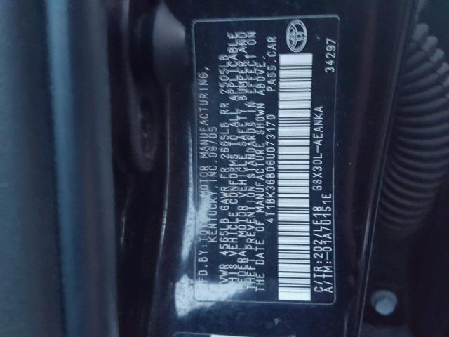 4T1BK36B06U073170 - 2006 TOYOTA AVALON XL BLACK photo 10