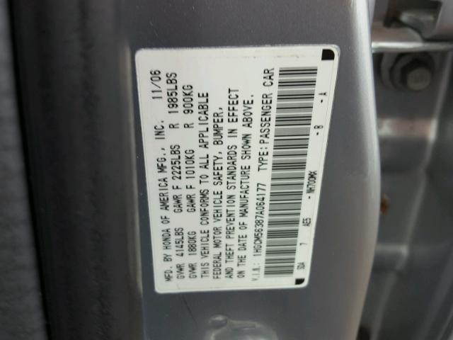 1HGCM56387A064177 - 2007 HONDA ACCORD SE SILVER photo 10