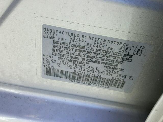 3N1AB7AP8FY352618 - 2015 NISSAN SENTRA S SILVER photo 10