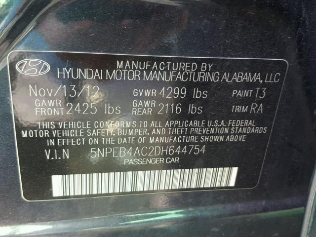 5NPEB4AC2DH644754 - 2013 HYUNDAI SONATA GLS BLUE photo 10