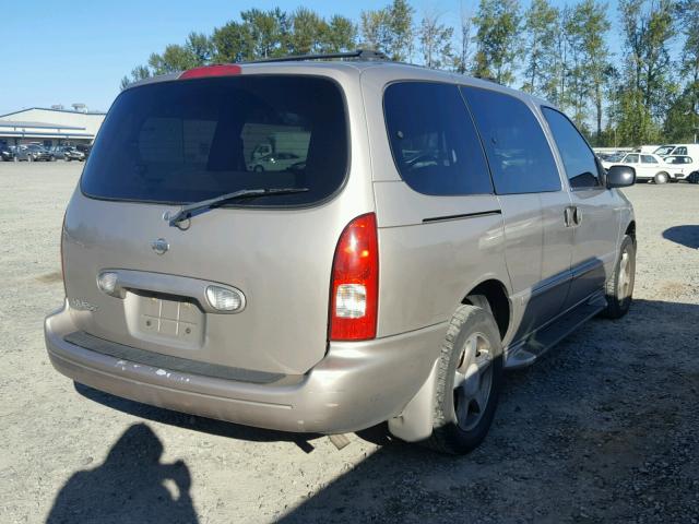 4N2ZN15T71D805437 - 2001 NISSAN QUEST GXE BEIGE photo 4