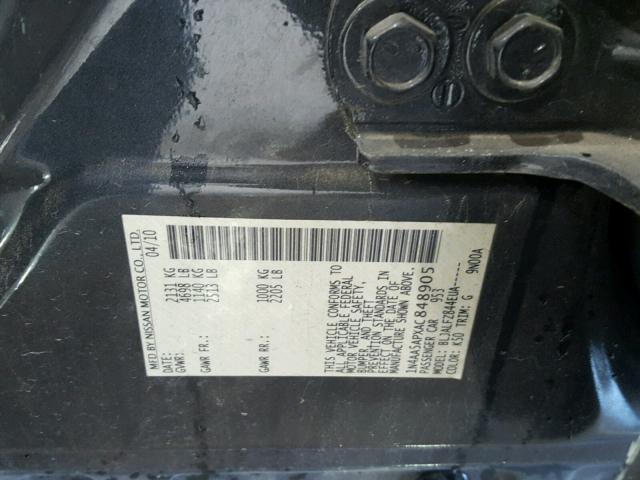 1N4AA5APXAC848905 - 2010 NISSAN MAXIMA S GRAY photo 10