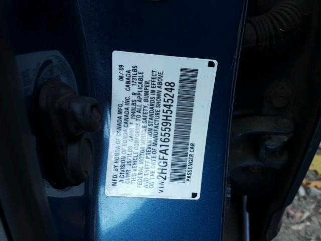 2HGFA16559H545248 - 2009 HONDA CIVIC LX BLUE photo 10