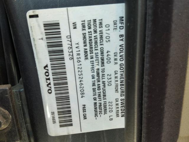 YV1RS612252462084 - 2005 VOLVO S60 Szary zdjęcie 10