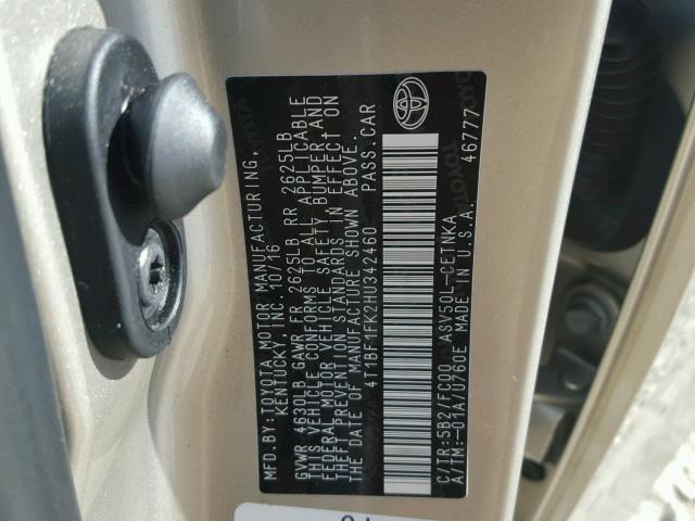 4T1BF1FK2HU342460 - 2017 TOYOTA CAMRY LE ოქროსფერი ფოტო 10