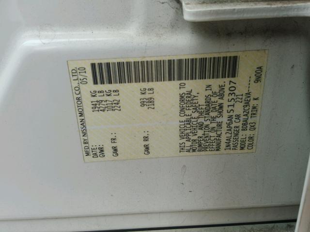 1N4AL2AP6AN515307 - 2010 NISSAN ALTIMA BAS WHITE photo 10