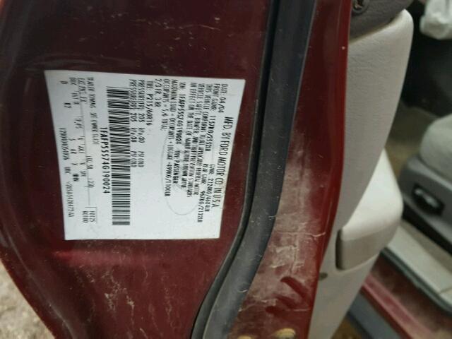 1FAFP55S74G190024 - 2004 FORD TAURUS SES BURGUNDY photo 10