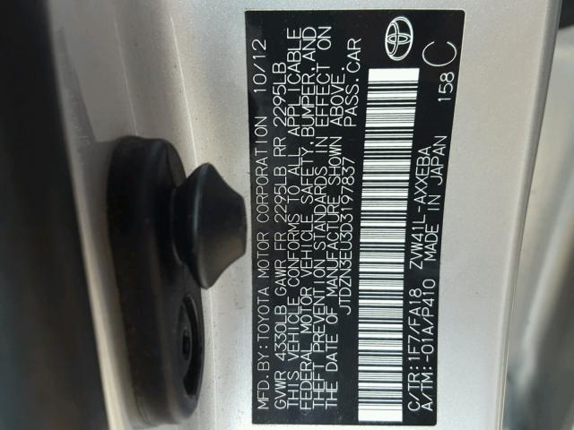 JTDZN3EU3D3197837 - 2013 TOYOTA PRIUS V SILVER photo 10