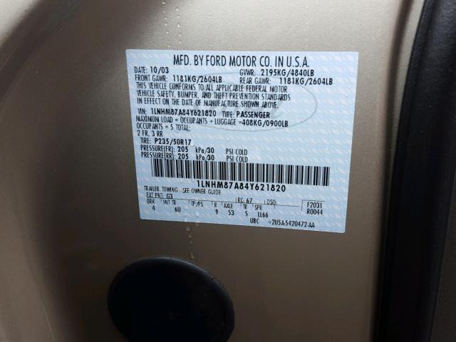 1LNHM87A84Y621820 - 2004 LINCOLN LS BEIGE photo 10