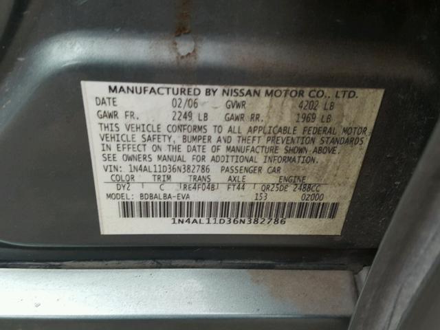 1N4AL11D36N382786 - 2006 NISSAN ALTIMA S GREEN photo 10