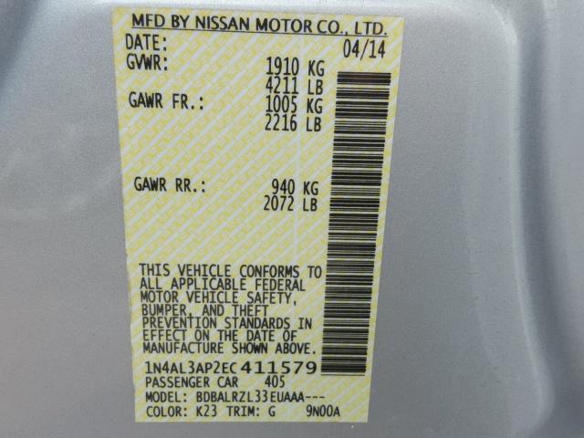 1N4AL3AP2EC411579 - 2014 NISSAN ALTIMA 2.5 SILVER photo 10