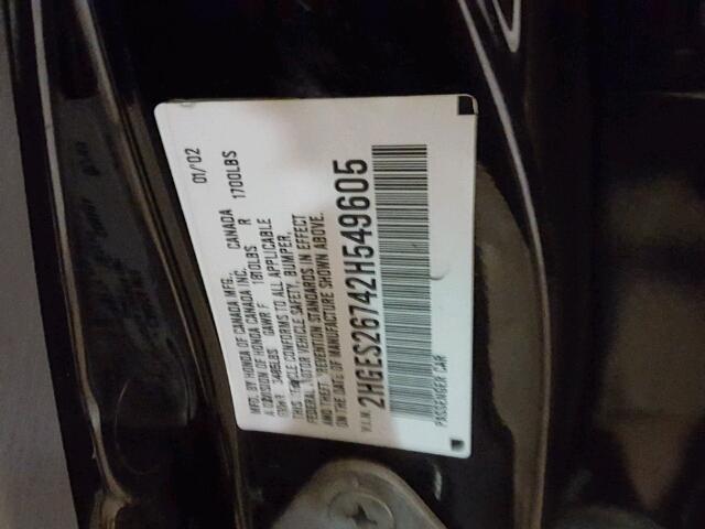 2HGES26742H549605 - 2002 HONDA CIVIC EX BLACK photo 10