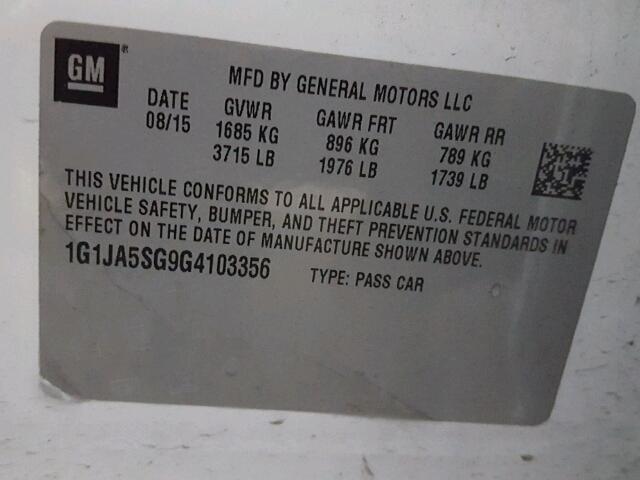 1G1JA5SG9G4103356 - 2016 CHEVROLET SONIC LS Սպիտակ լուսանկար 10