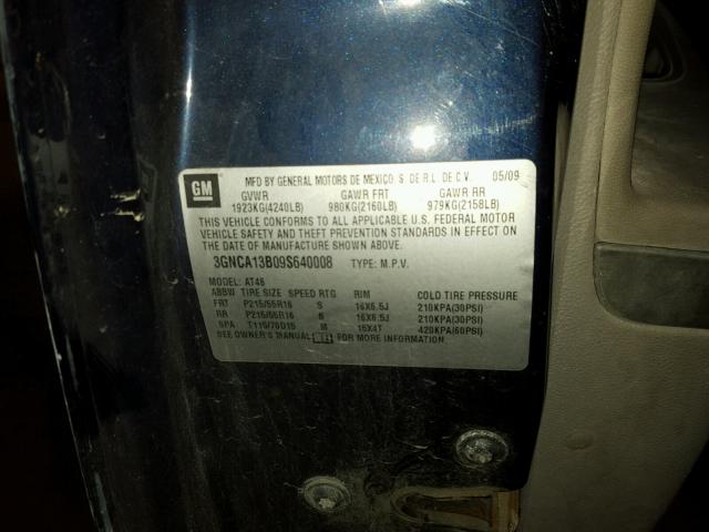 3GNCA13B09S640008 - 2009 CHEVROLET HHR LS BLUE photo 10