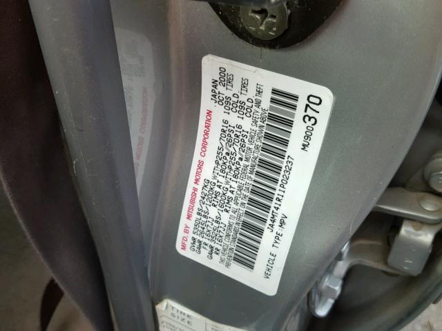 JA4MT41R11P023237 - 2001 MITSUBISHI MONTERO SP SILVER photo 10