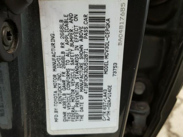 4T1BF30K32U512871 - 2002 TOYOTA CAMRY LE მწვანე ფოტო 10