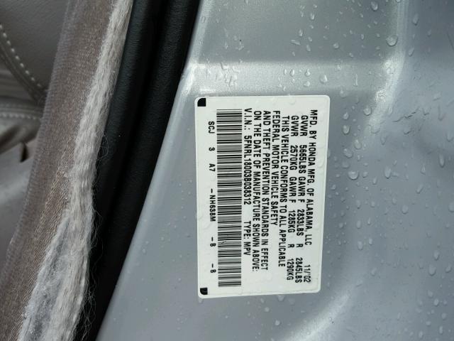 5FNRL18003B038312 - 2003 HONDA ODYSSEY EX SILVER photo 10