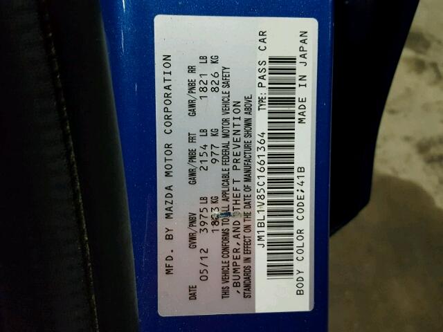 JM1BL1V85C1661364 - 2012 MAZDA 3 I BLUE photo 10