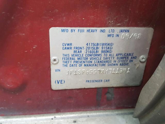 JF1SF6557XH711341 - 1999 SUBARU FORESTER S RED photo 10