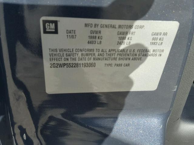 2G2WP552281193060 - 2008 PONTIAC GRAND PRIX GRAY photo 10