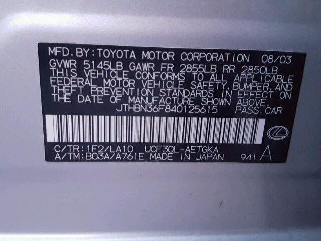 JTHBN36F840125615 - 2004 LEXUS LS 430 SILVER photo 10