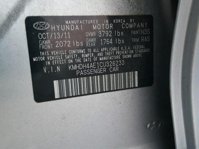 KMHDH4AE1CU326233 - 2012 HYUNDAI ELANTRA GL SILVER photo 10