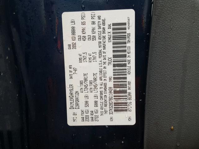 3D7KS28D78G110420 - 2008 DODGE RAM 2500 S BLUE photo 10