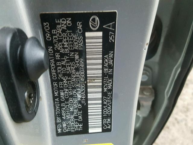 JTHBA30G145007499 - 2004 LEXUS ES 330 SILVER photo 10