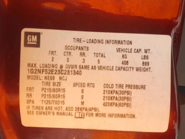 1G2NF52E23C231340 - 2003 PONTIAC GRAND AM S Tünd qırmızı foto 10