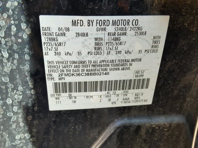 2FMDK36C38BB02140 - 2008 FORD EDGE SE BLUE photo 10