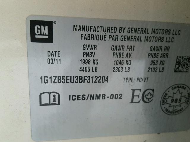 1G1ZB5EU3BF312204 - 2011 CHEVROLET MALIBU LS ბეჟი ფოტო 10