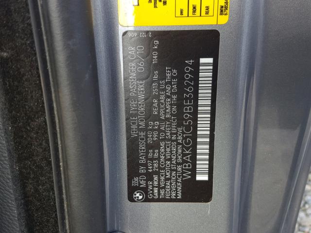 WBAKG1C59BE362994 - 2011 BMW 335 IS GRAY photo 10