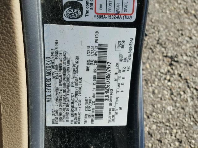 3LNHM26TX8R607972 - 2008 LINCOLN MKZ BLACK photo 10