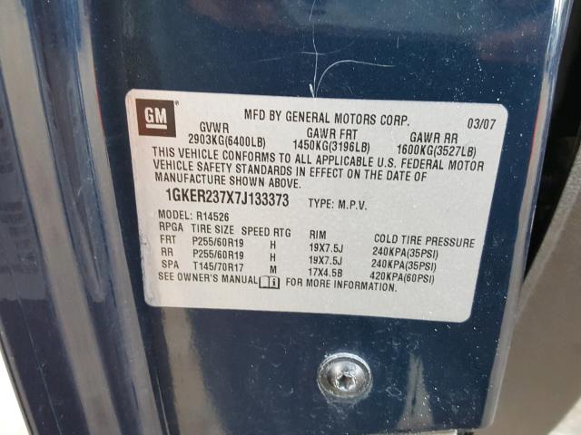 1GKER237X7J133373 - 2007 GMC ACADIA SLT 蓝色 照片 10