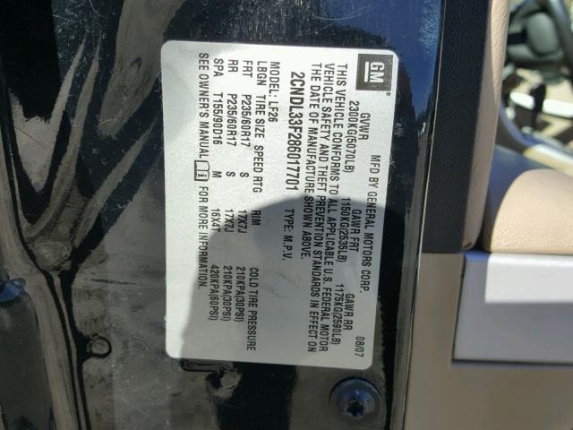 2CNDL33F286017701 - 2008 CHEVROLET EQUINOX LT BLACK photo 10