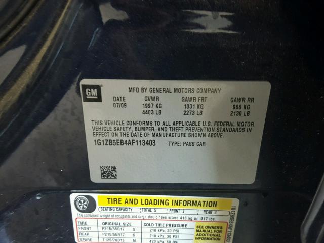 1G1ZB5EB4AF113403 - 2010 CHEVROLET MALIBU LS BLUE photo 10