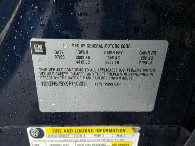 1G1ZH57BX9F110237 - 2009 CHEVROLET MALIBU 1LT BLUE photo 10