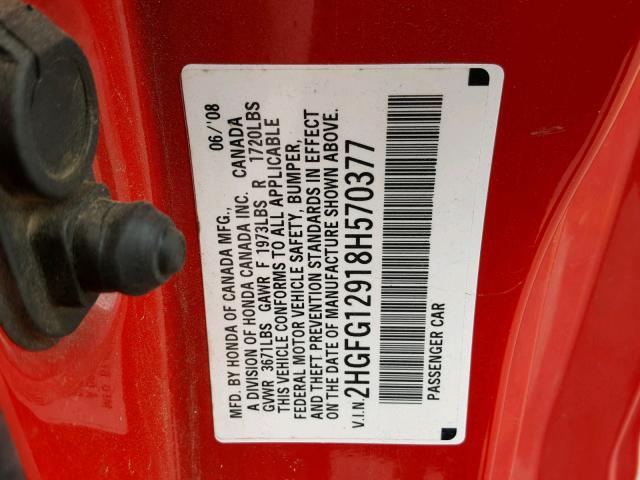2HGFG12918H570377 - 2008 HONDA CIVIC EXL 红色 照片 10