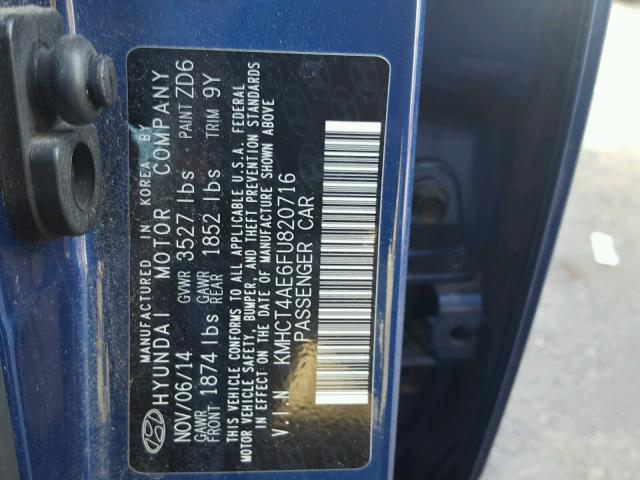 KMHCT4AE6FU820716 - 2015 HYUNDAI ACCENT GLS BLUE photo 10