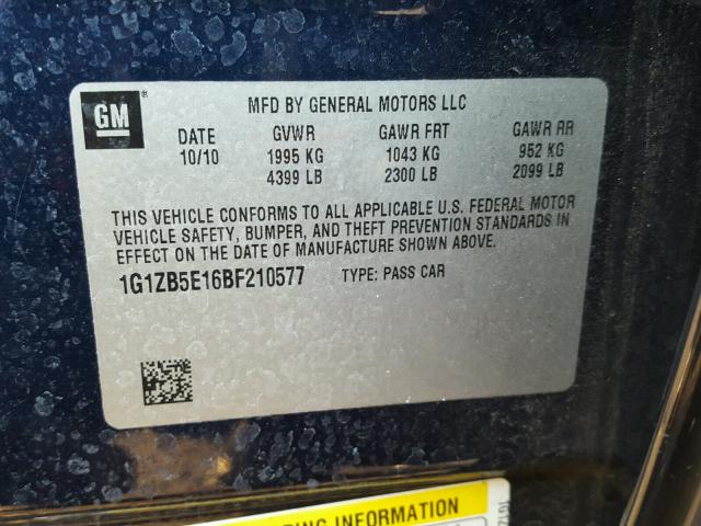 1G1ZB5E16BF210577 - 2011 CHEVROLET MALIBU LS BLUE photo 10