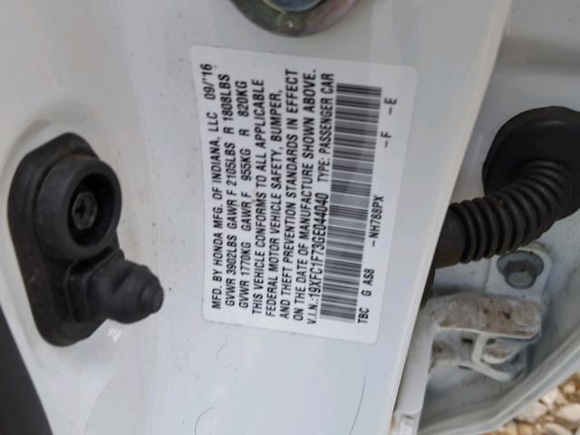 19XFC1F73GE044040 - 2016 HONDA CIVIC EXL WHITE photo 10