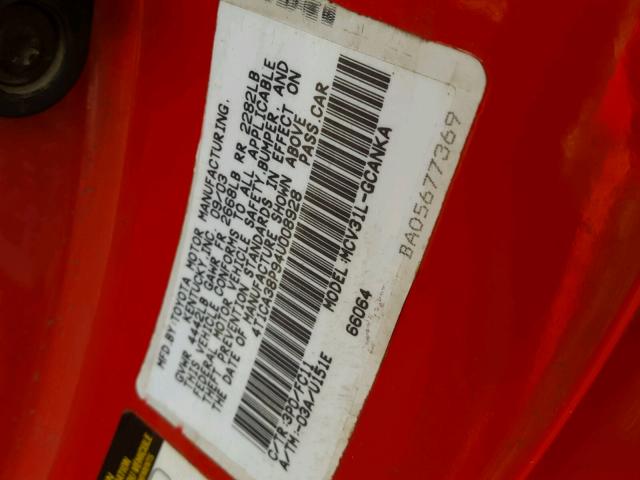 4T1CA38P94U008928 - 2004 TOYOTA CAMRY SOLA RED photo 10