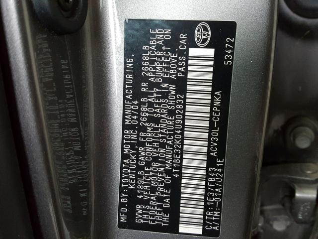 4T1BE32K04U902832 - 2004 TOYOTA CAMRY LE GRAY photo 10