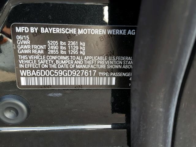 WBA6D0C59GD927617 - 2016 BMW 640 I BLACK photo 10