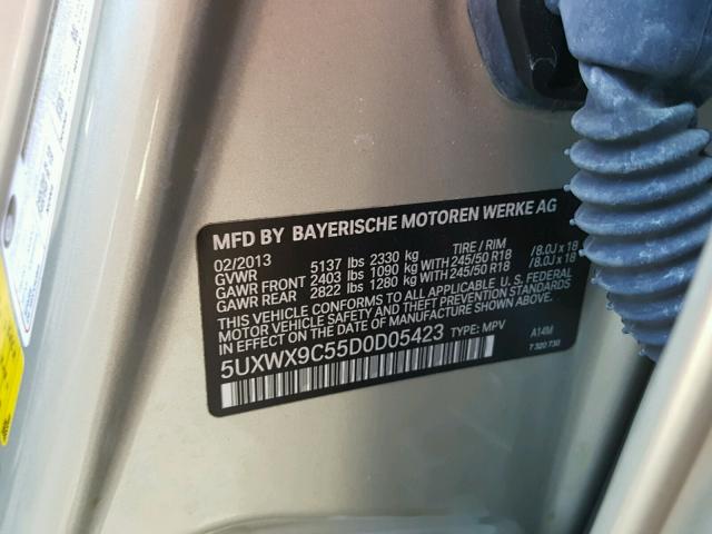 5UXWX9C55D0D05423 - 2013 BMW X3 XDRIVE2 Złoty zdjęcie 10