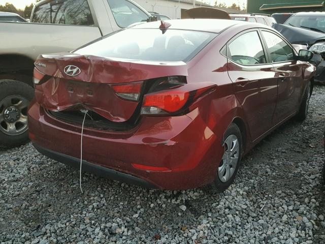 5NPDH4AE9GH742826 - 2016 HYUNDAI ELANTRA SE RED photo 4