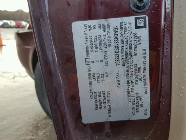 1GNDV231X8D133394 - 2008 CHEVROLET UPLANDER L BURGUNDY photo 10