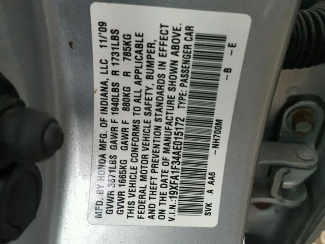 19XFA1F34AE015172 - 2010 HONDA CIVIC VP SILVER photo 10