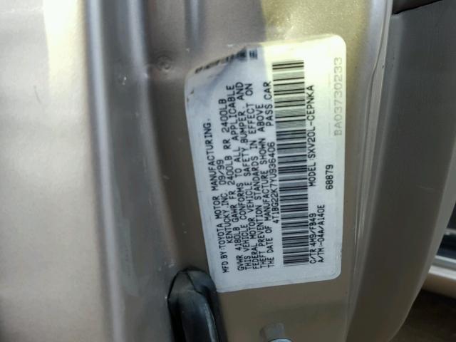 4T1BG22K7YU936406 - 2000 TOYOTA CAMRY CE GOLD photo 10