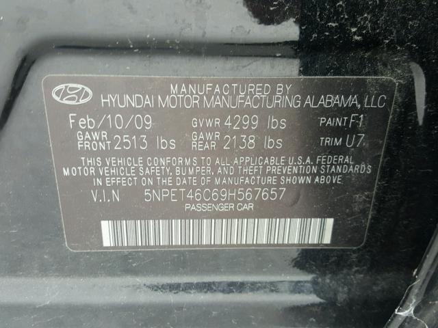 5NPET46C69H567657 - 2009 HYUNDAI SONATA GLS BLACK photo 10